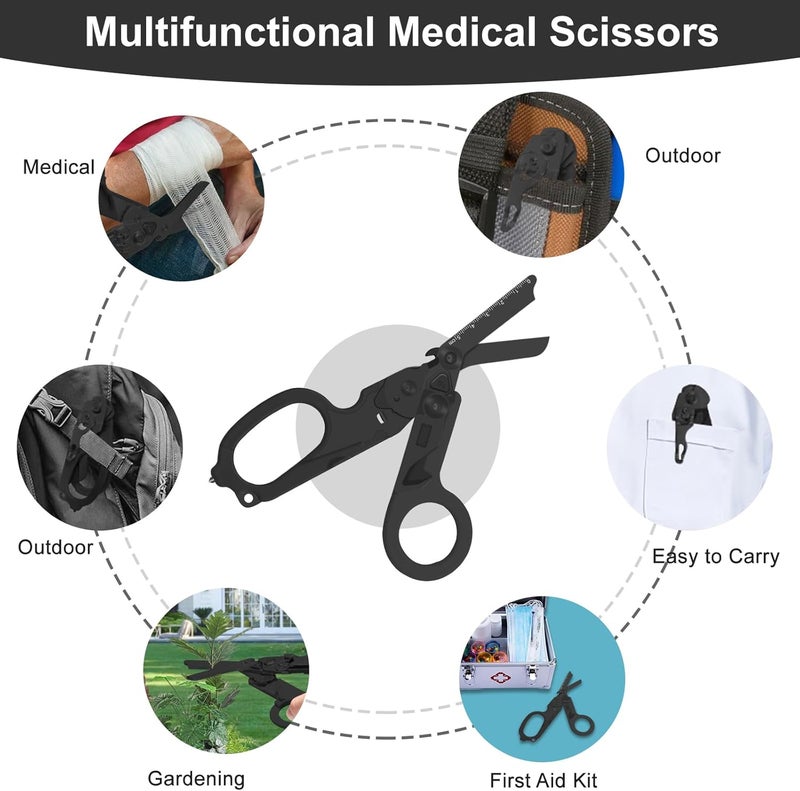 Lemasa 6-in-1 trauma shears - emergency responders, outdoor emergencies, medical staff, and outdoor camping, Gift box packaging with scissors storage K sheaths (Electroplating black) - Image 5
